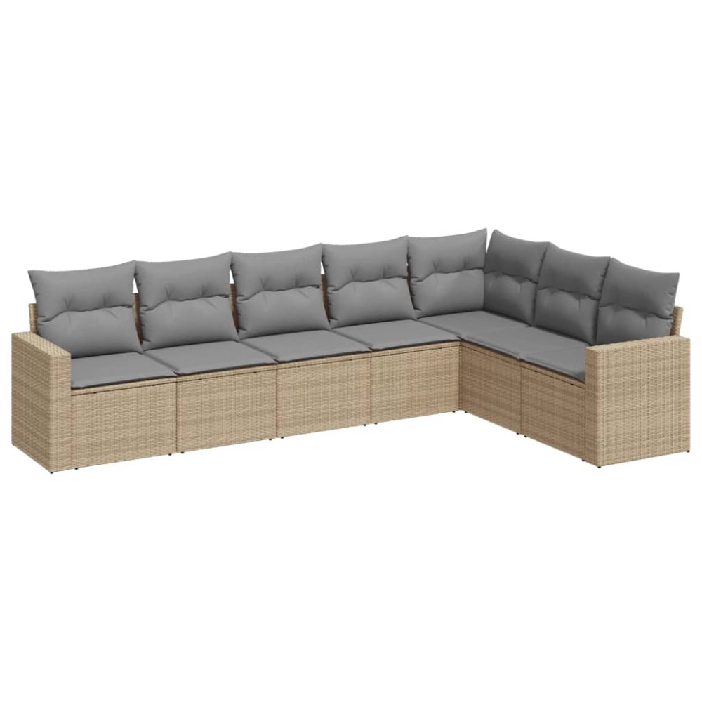 vidaXL Set canapele de grădină, 7 piese, cu perne, bej, poliratan