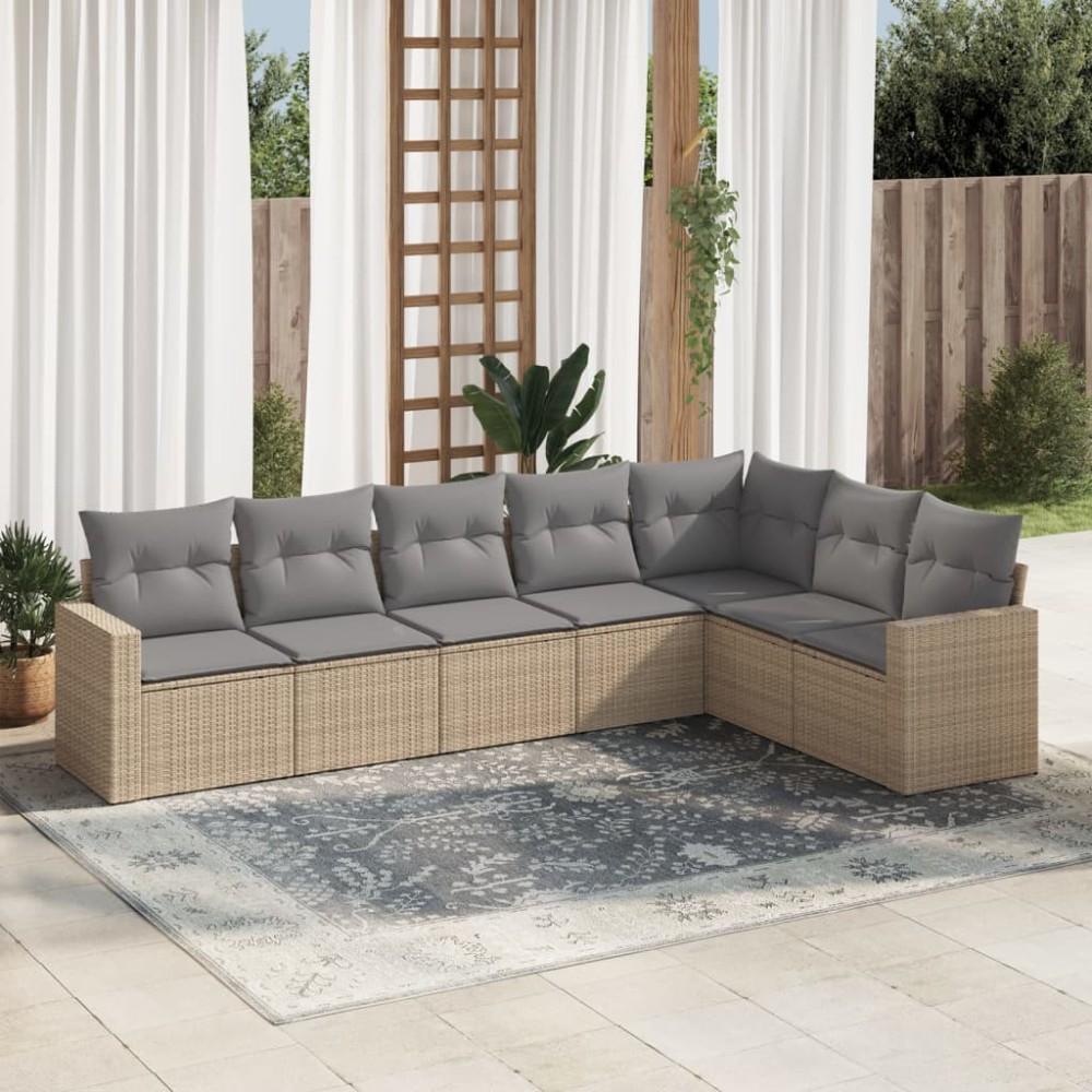 vidaXL Set canapele de grădină, 7 piese, cu perne, bej, poliratan