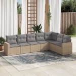 vidaXL Set canapele de grădină, 7 piese, cu perne, bej, poliratan