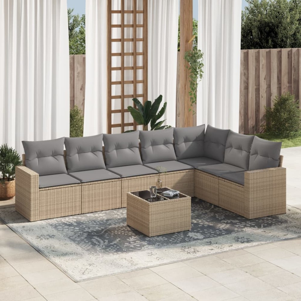 vidaXL Set canapele de grădină, 8 piese, cu perne, bej, poliratan