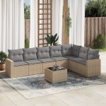 vidaXL Set canapele de grădină, 8 piese, cu perne, bej, poliratan vidaXL Set canapele de grădină, 8 piese, cu perne, bej, poliratan