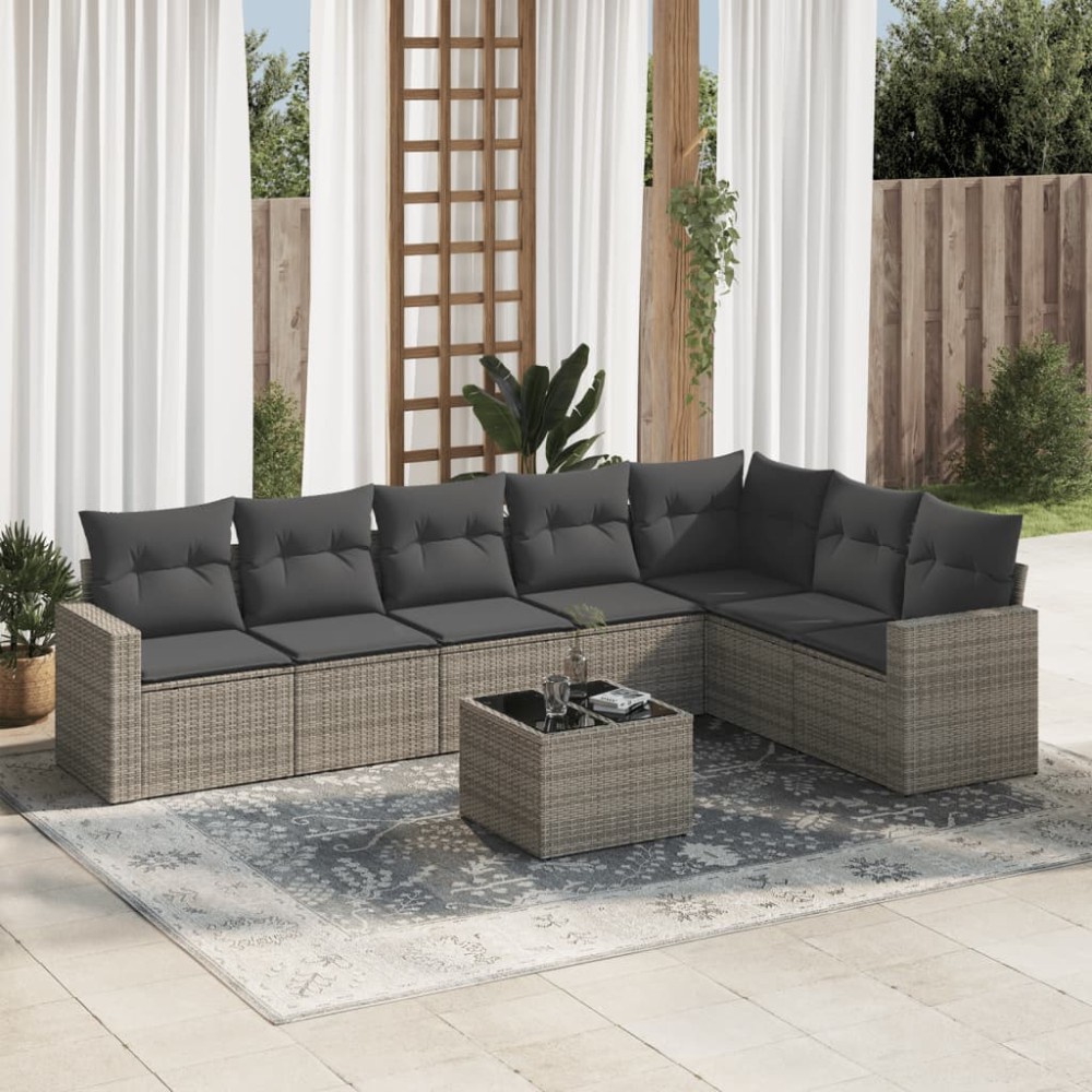 vidaXL Set canapele de grădină cu perne, 8 piese, gri, poliratan