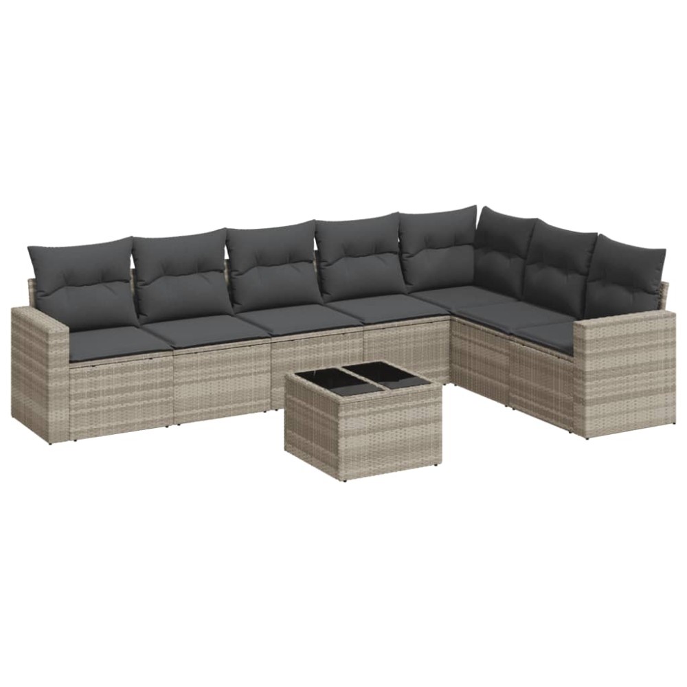 vidaXL Set mobilier de grădină cu perne, 8 piese gri deschis poliratan