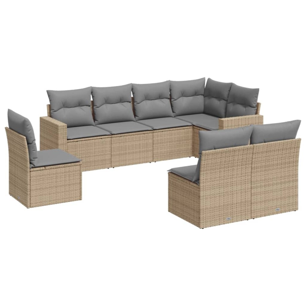 vidaXL Set canapele de grădină, 8 piese, cu perne, bej, poliratan