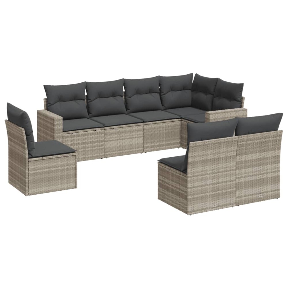 vidaXL Set mobilier de grădină cu perne, 8 piese gri deschis poliratan