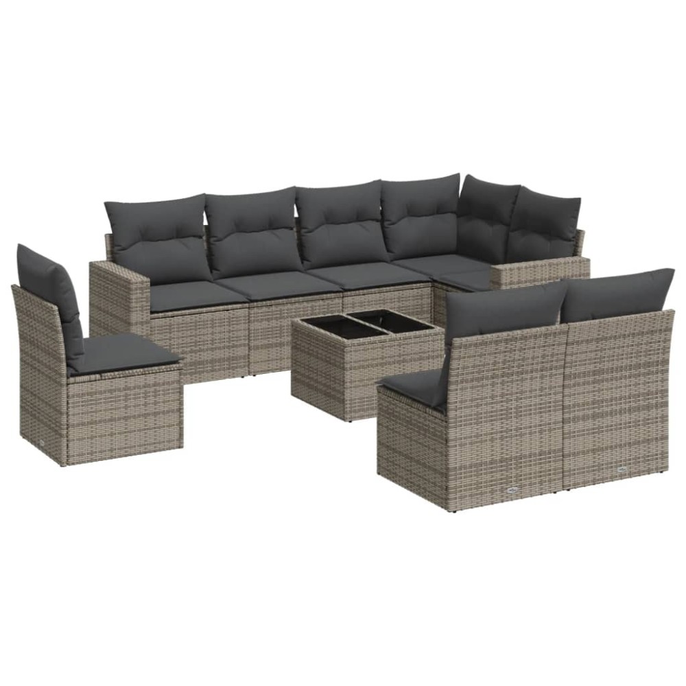 vidaXL Set canapele de grădină, 9 piese, cu perne, gri, poliratan