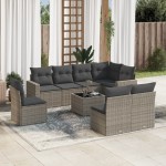 vidaXL Set canapele de grădină, 9 piese, cu perne, gri, poliratan vidaXL Set canapele de grădină, 9 piese, cu perne, gri, poliratan