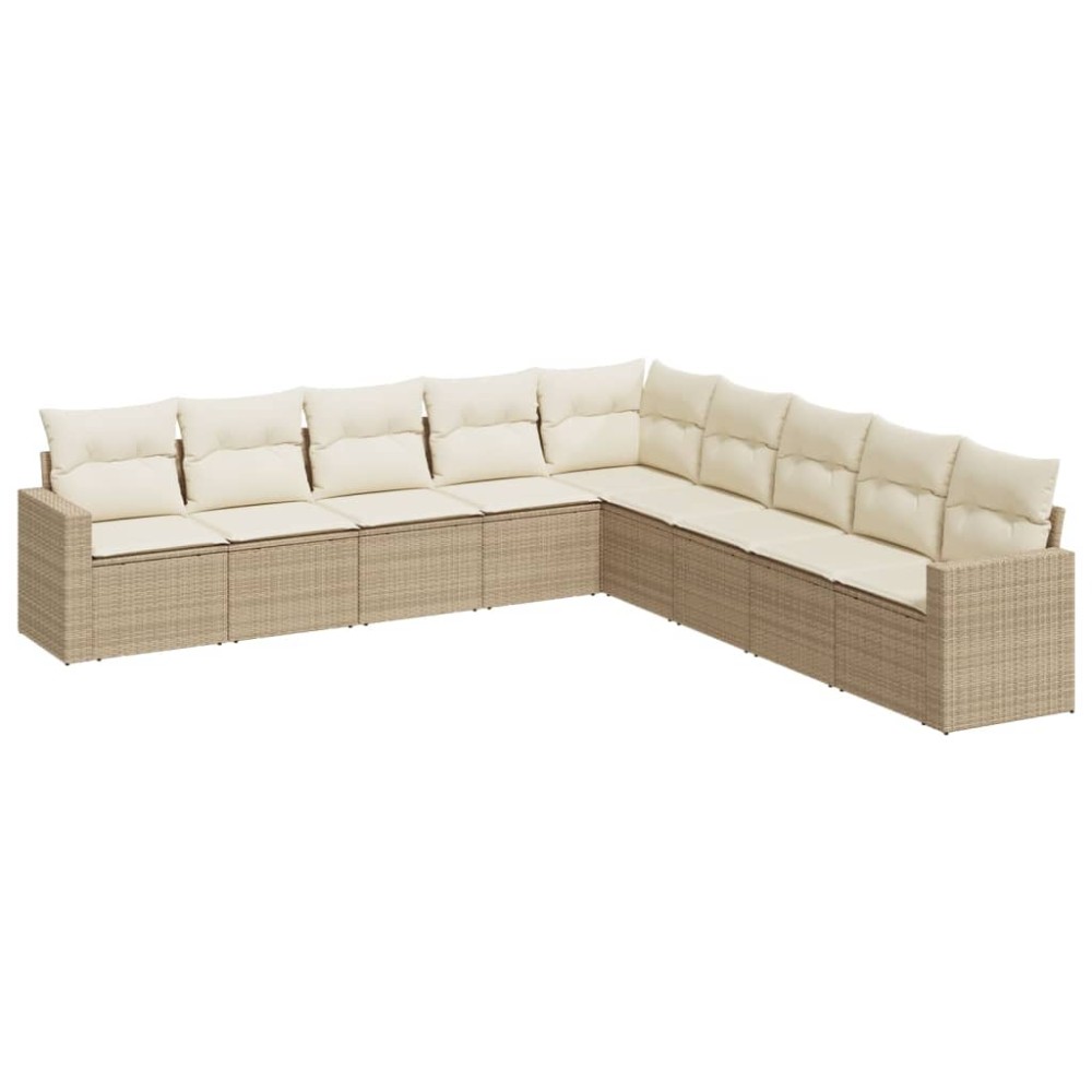 vidaXL Set canapele de grădină, 9 piese, cu perne, bej, poliratan