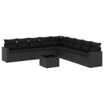 vidaXL Set canapele de grădină cu perne, 10 piese, negru, poliratan