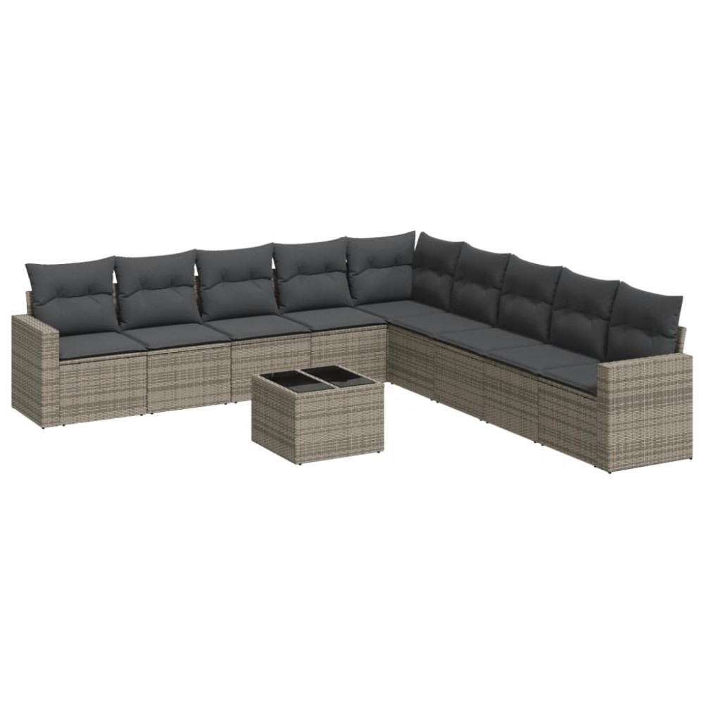vidaXL Set mobilier de grădină cu perne, 10 piese, gri, poliratan