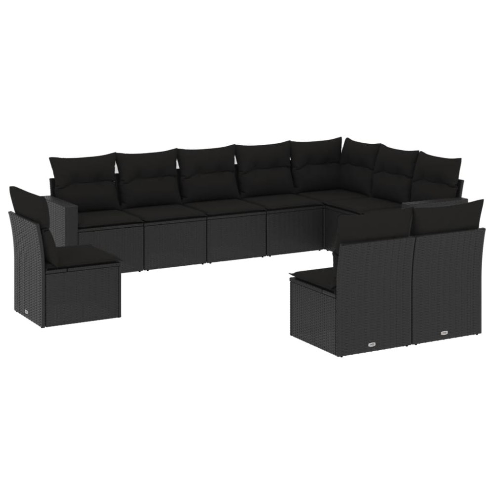 vidaXL Set canapele de grădină cu perne, 10 piese, negru, poliratan