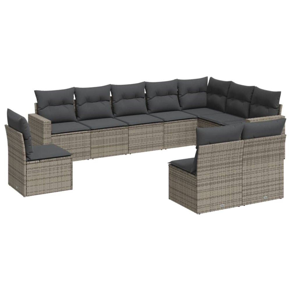 vidaXL Set mobilier de grădină cu perne, 10 piese, gri, poliratan