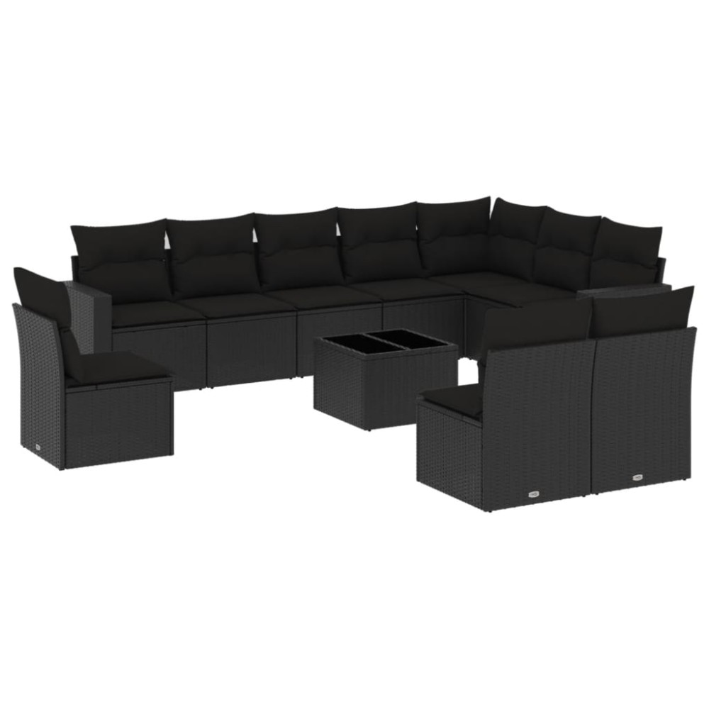 vidaXL Set canapele de grădină cu perne, 11 piese, negru, poliratan