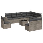 vidaXL Set canapele de grădină cu perne, 11 piese, gri, poliratan vidaXL Set canapele de grădină cu perne, 11 piese, gri, poliratan