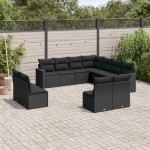 vidaXL Set canapele de grădină cu perne, 11 piese, negru, poliratan vidaXL Set canapele de grădină cu perne, 11 piese, negru, poliratan