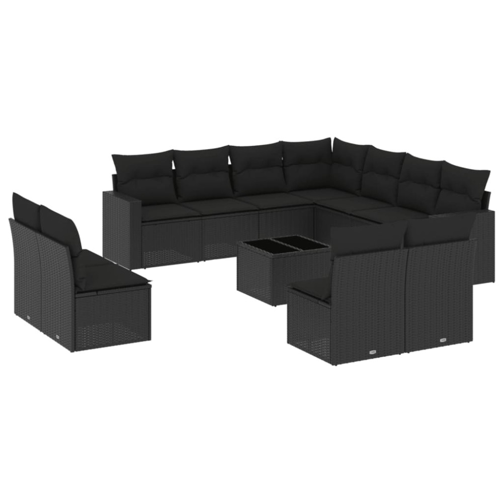vidaXL Set canapele de grădină, 12 piese, cu perne, negru, poliratan
