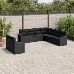 vidaXL Set mobilier de grădină cu perne, 9 piese, negru, poliratan vidaXL Set mobilier de grădină cu perne, 9 piese, negru, poliratan