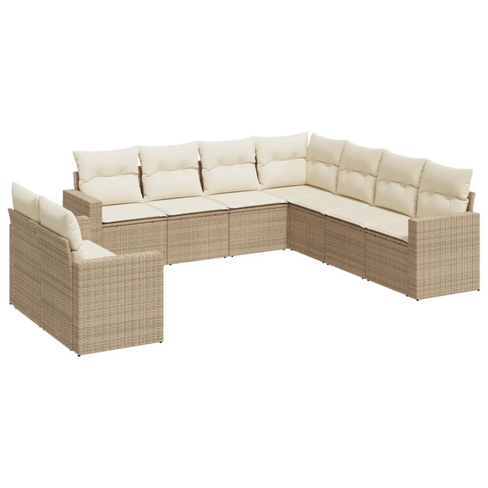 vidaXL Set canapele de grădină, 9 piese, cu perne, bej, poliratan