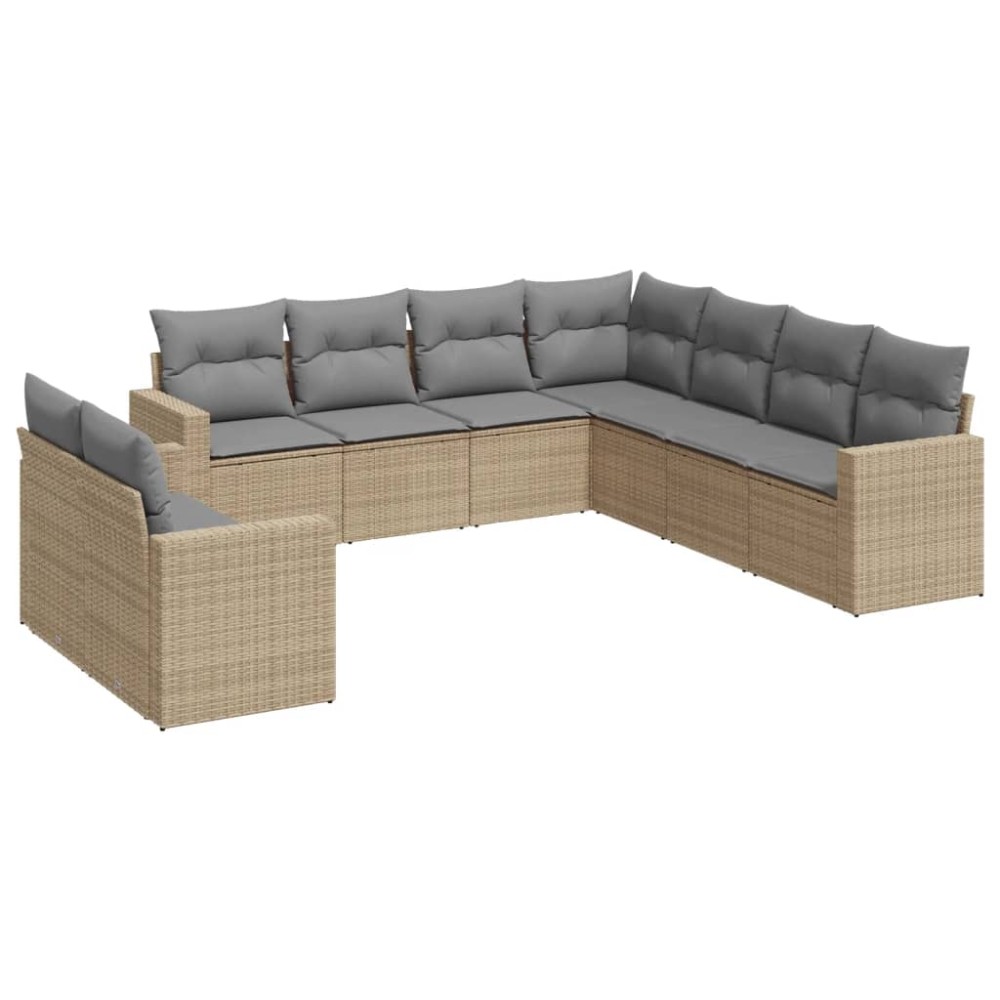 vidaXL Set canapele de grădină, 9 piese, cu perne, bej, poliratan