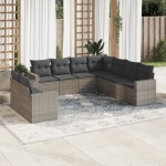 vidaXL Set canapele de grădină, 9 piese, cu perne, gri, poliratan vidaXL Set canapele de grădină, 9 piese, cu perne, gri, poliratan