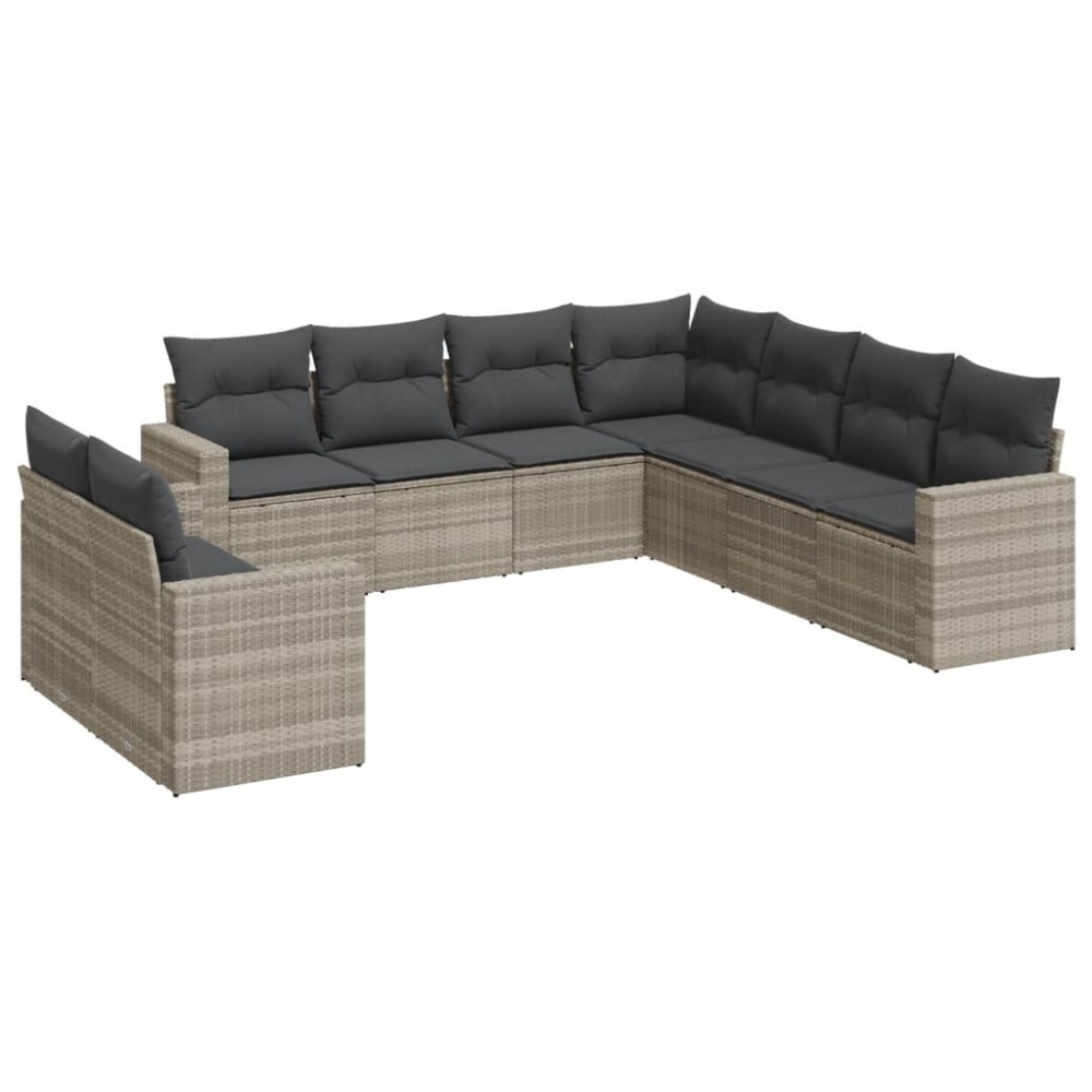vidaXL Set canapele de grădină cu perne, 9 piese gri deschis poliratan
