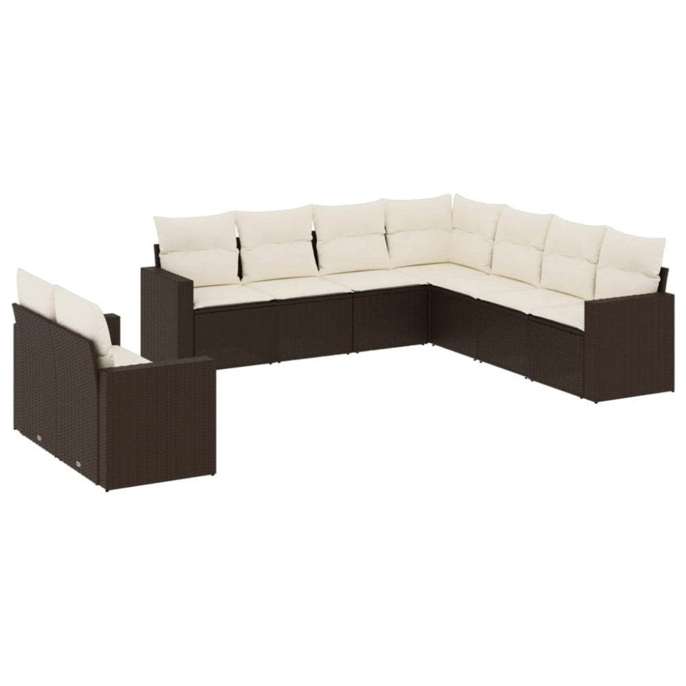vidaXL Set canapele de grădină cu perne, 9 piese, maro, poliratan