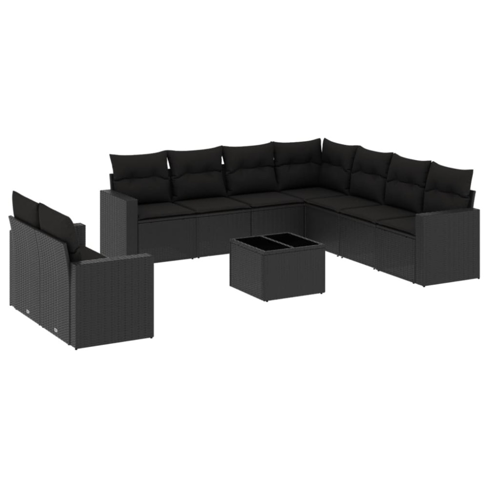 vidaXL Set canapele de grădină cu perne, 10 piese, negru, poliratan
