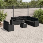 vidaXL Set canapele de grădină cu perne, 10 piese, negru, poliratan vidaXL Set canapele de grădină cu perne, 10 piese, negru, poliratan