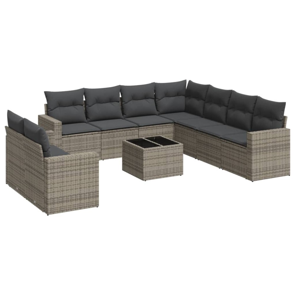 vidaXL Set mobilier de grădină cu perne, 10 piese, gri, poliratan