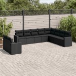 vidaXL Set canapele de grădină cu perne, 10 piese, negru, poliratan vidaXL Set canapele de grădină cu perne, 10 piese, negru, poliratan