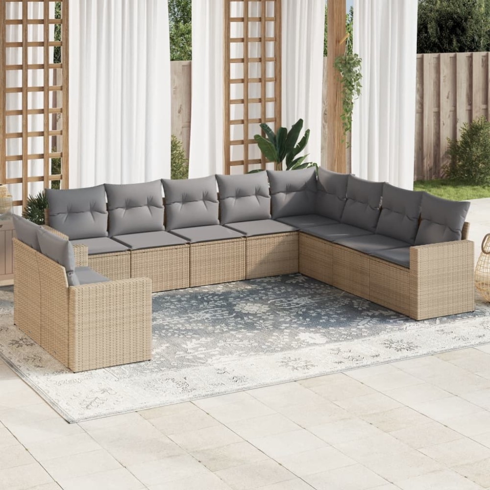 vidaXL Set canapele de grădină cu perne, 10 piese, bej, poliratan