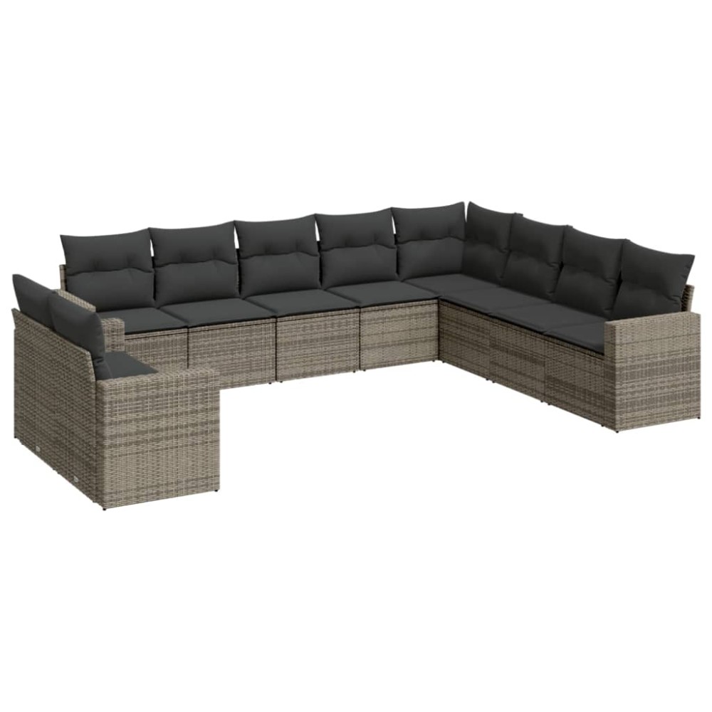 vidaXL Set mobilier de grădină cu perne, 10 piese, gri, poliratan