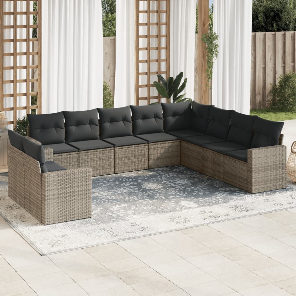 vidaXL Set mobilier de grădină cu perne, 10 piese, gri, poliratan
