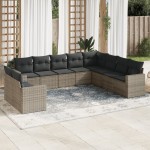 vidaXL Set mobilier de grădină cu perne, 10 piese, gri, poliratan vidaXL Set mobilier de grădină cu perne, 10 piese, gri, poliratan