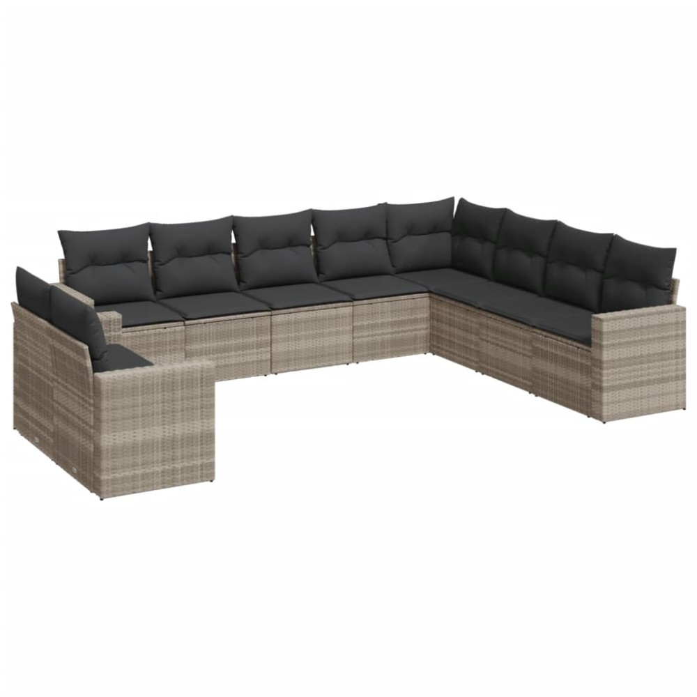 vidaXL Set canapele de grădină cu perne 10 piese gri deschis poliratan