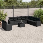 vidaXL Set canapele de grădină cu perne, 11 piese, negru, poliratan vidaXL Set canapele de grădină cu perne, 11 piese, negru, poliratan