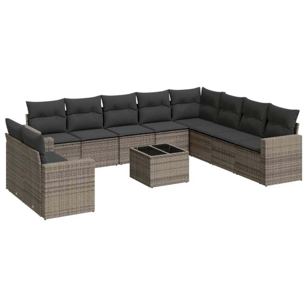 vidaXL Set canapele de grădină cu perne, 11 piese, gri, poliratan