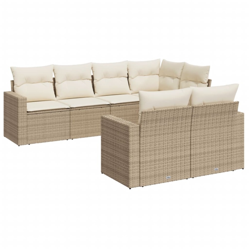 vidaXL Set canapele de grădină, 7 piese, cu perne, bej, poliratan