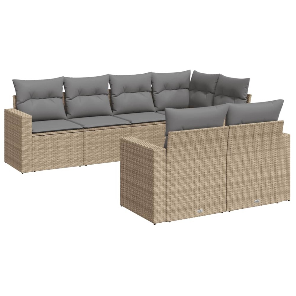 vidaXL Set canapele de grădină, 7 piese, cu perne, bej, poliratan