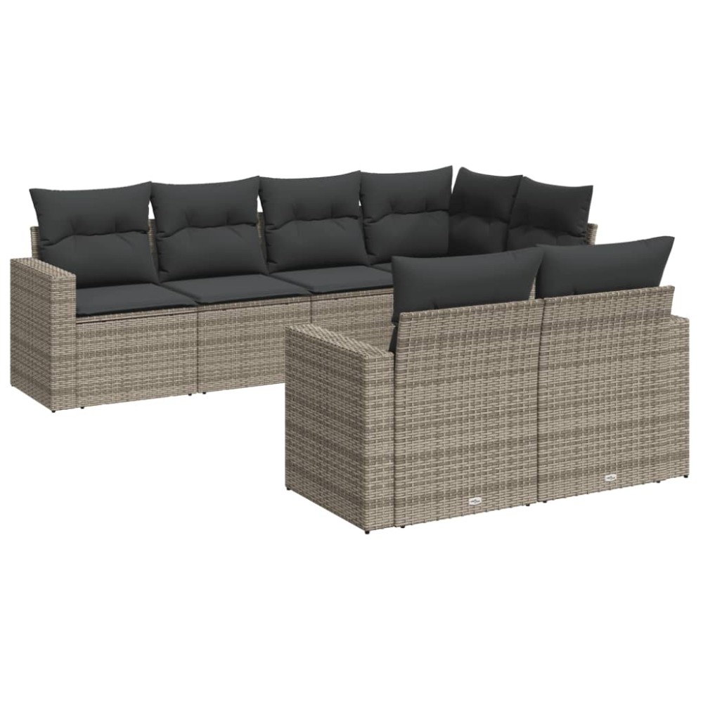 vidaXL Set canapele de grădină, 7 piese, cu perne, gri, poliratan