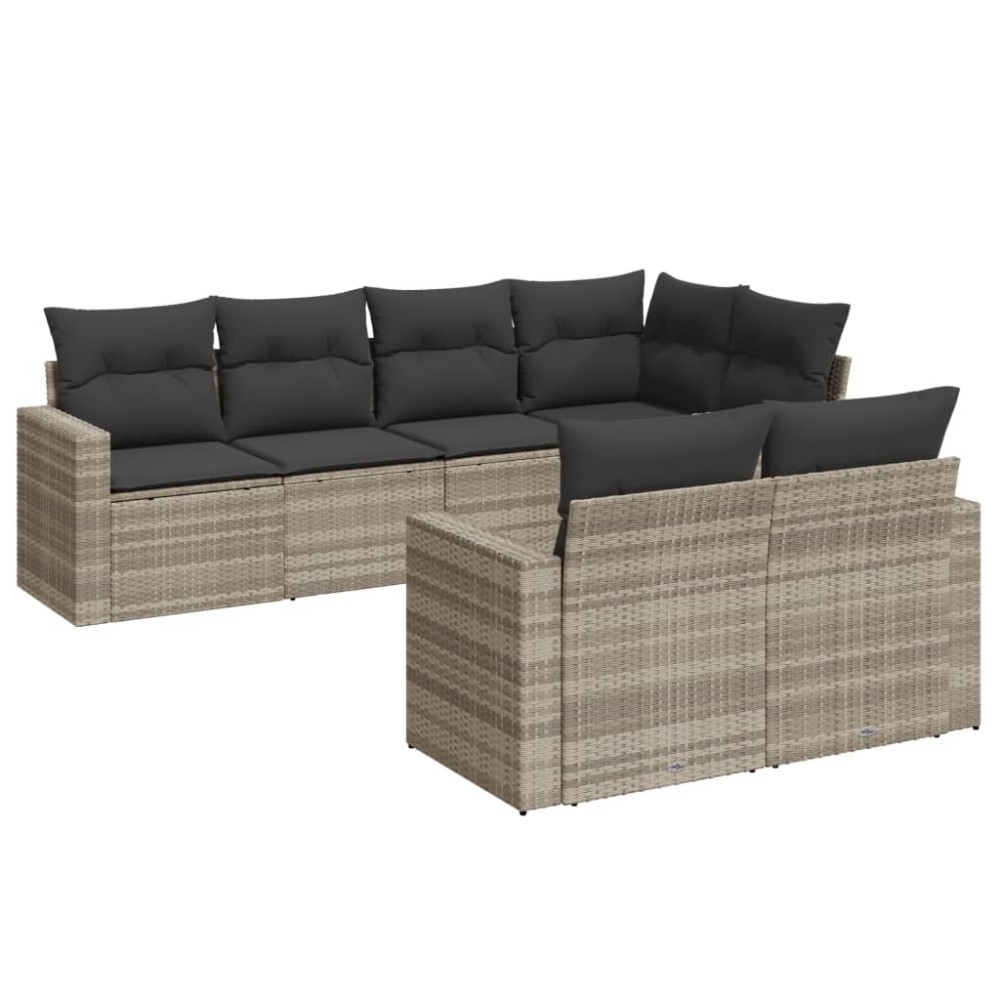vidaXL Set canapele de grădină cu perne, 7piese gri deschis poliratan