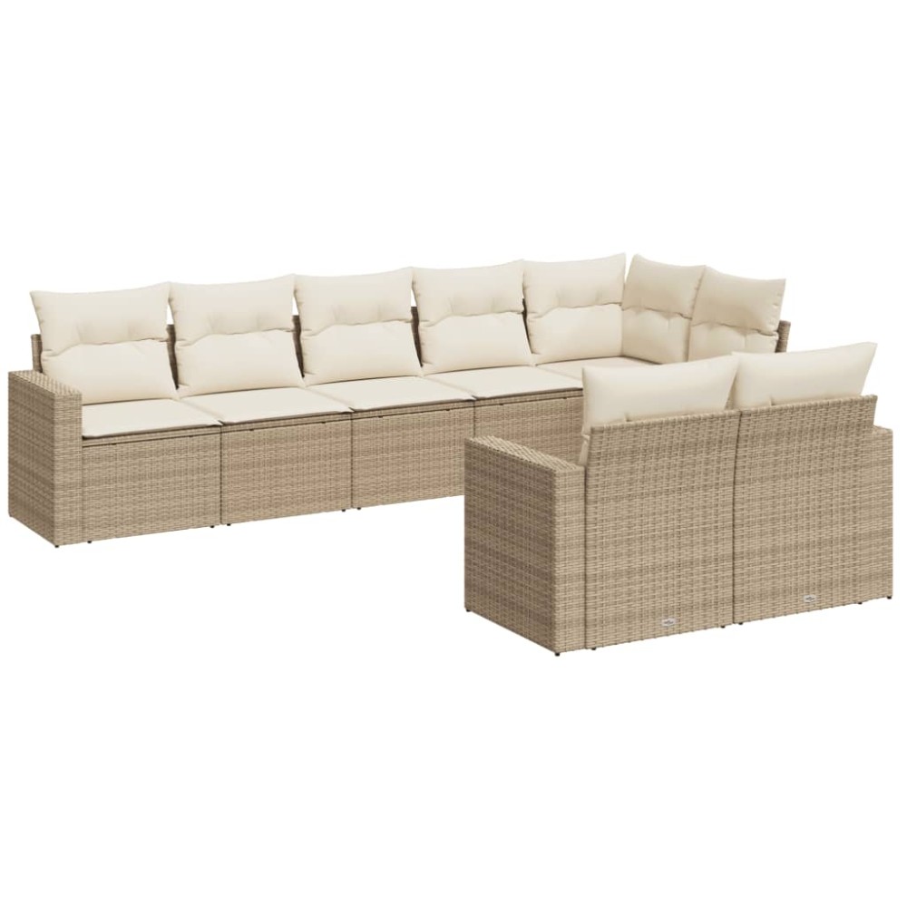 vidaXL Set canapele de grădină, 8 piese, cu perne, bej, poliratan