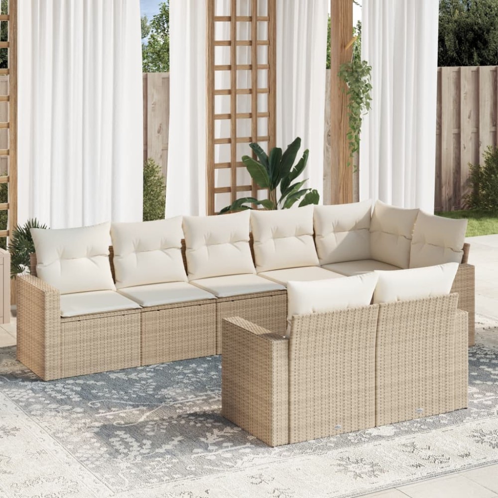vidaXL Set canapele de grădină, 8 piese, cu perne, bej, poliratan