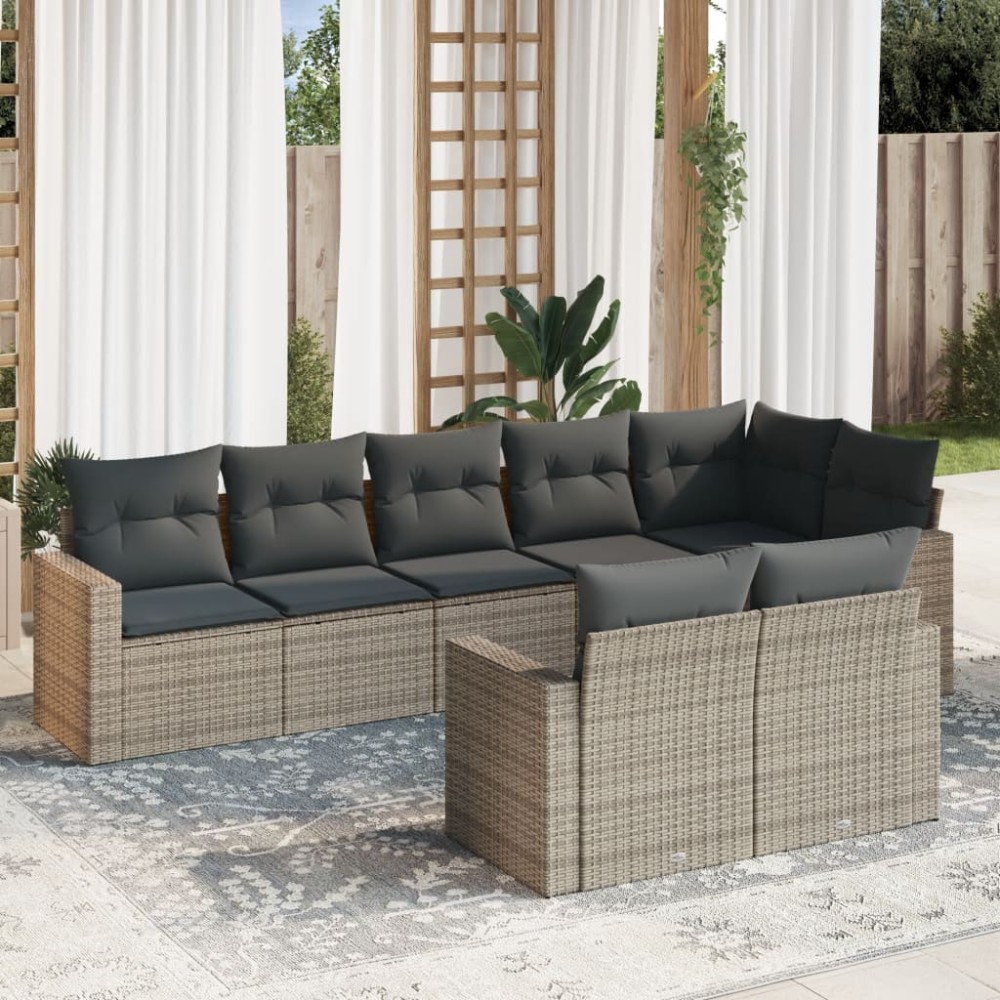 vidaXL Set canapele de grădină cu perne, 8 piese, gri, poliratan