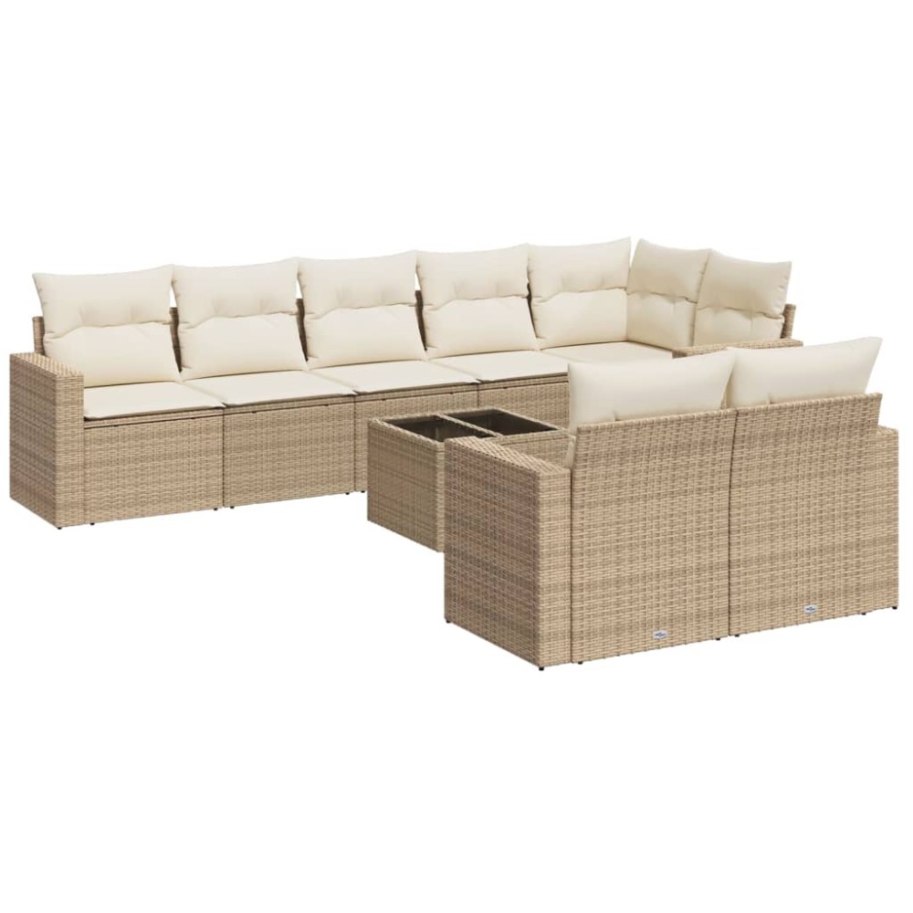 vidaXL Set canapele de grădină, 9 piese, cu perne, bej, poliratan