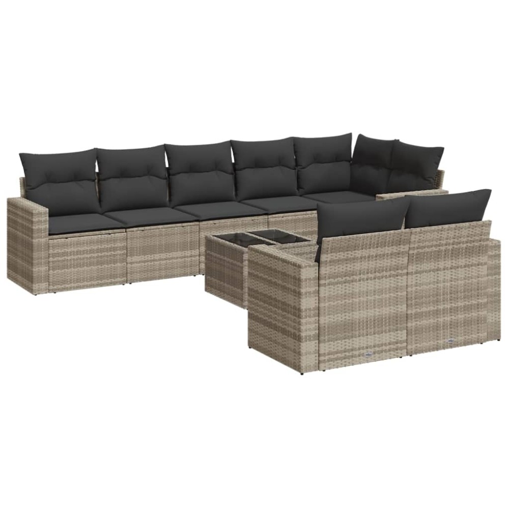 vidaXL Set canapele de grădină cu perne, 9 piese gri deschis poliratan