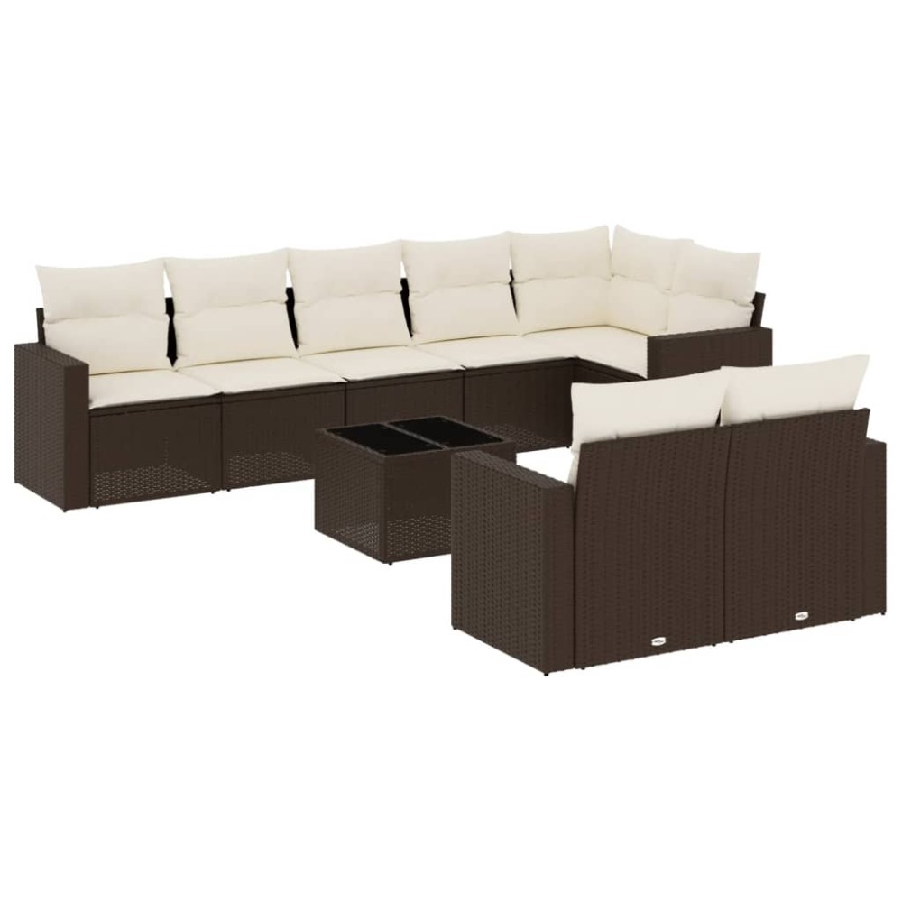 vidaXL Set canapele de grădină cu perne, 9 piese, maro, poliratan