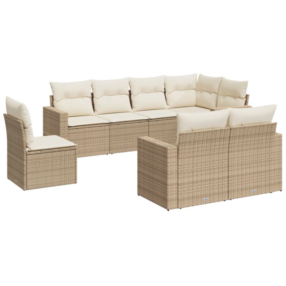 vidaXL Set canapele de grădină, 8 piese, cu perne, bej, poliratan