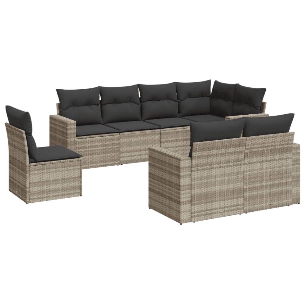 vidaXL Set mobilier de grădină cu perne, 8 piese gri deschis poliratan
