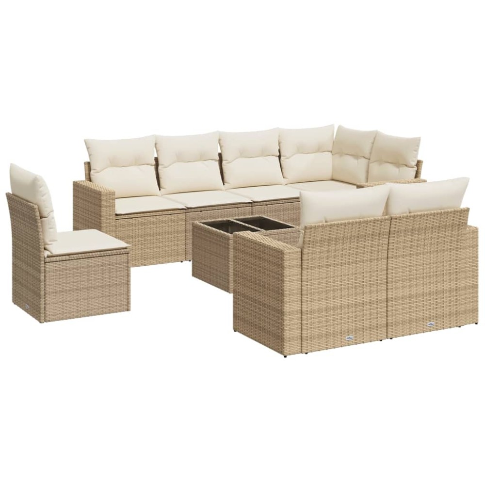 vidaXL Set canapele de grădină, 9 piese, cu perne, bej, poliratan